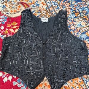 Vintage beaded Black Sequin Vest!
